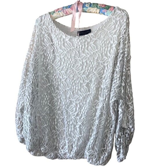 Gabriella Womens Top One Size Gray Lined Lace Long Sleeve Casual matching scarf - Picture 8 of 12